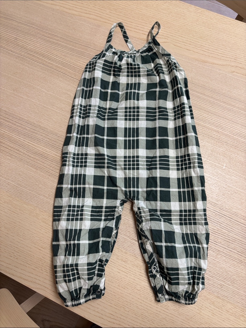 kate quinn Green and White Plaid Lightweight Baby Romper